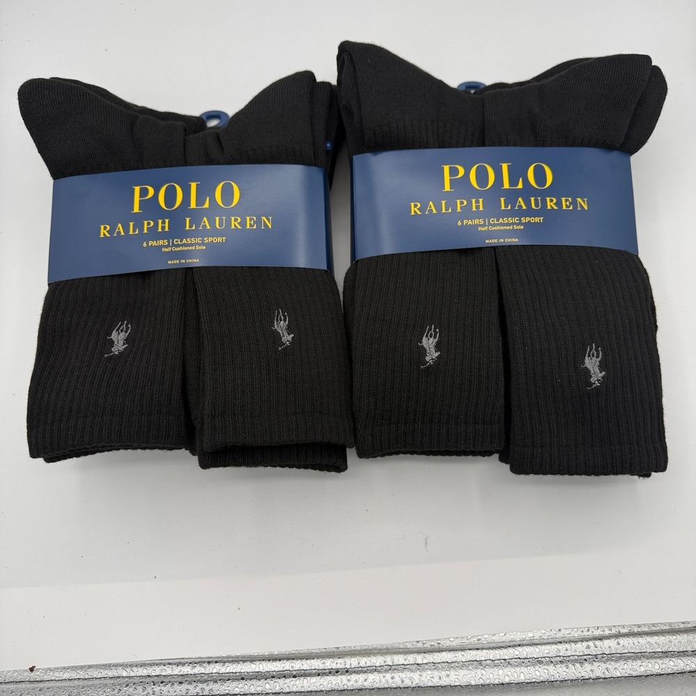 Polo Ralph Lauren Classic Cushioned Crew Socks 2X6 Pack Men's Size 6-13 Black